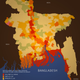 Map showing risk of hazard due to natural disasters including cyclone, flood, erosion or drought for populations living in Bangladesh.